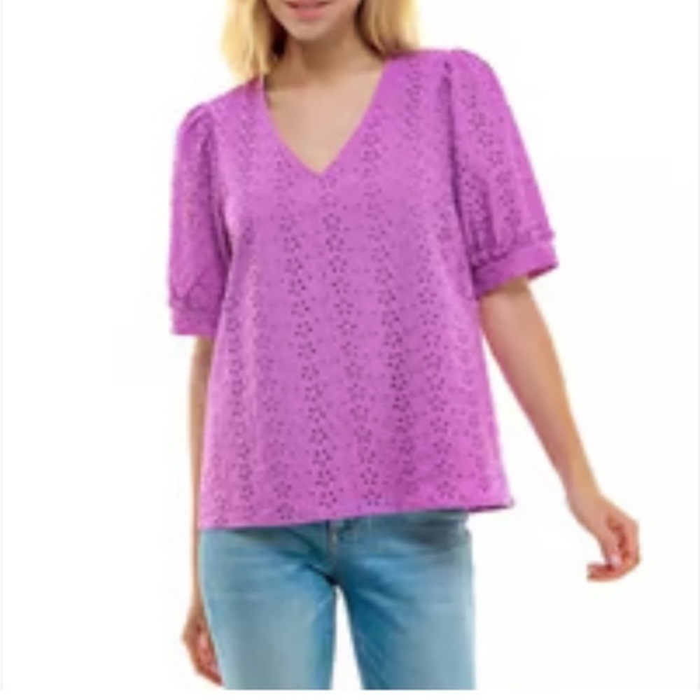 Draper James Boxy Purple Eyelet summer Blouse